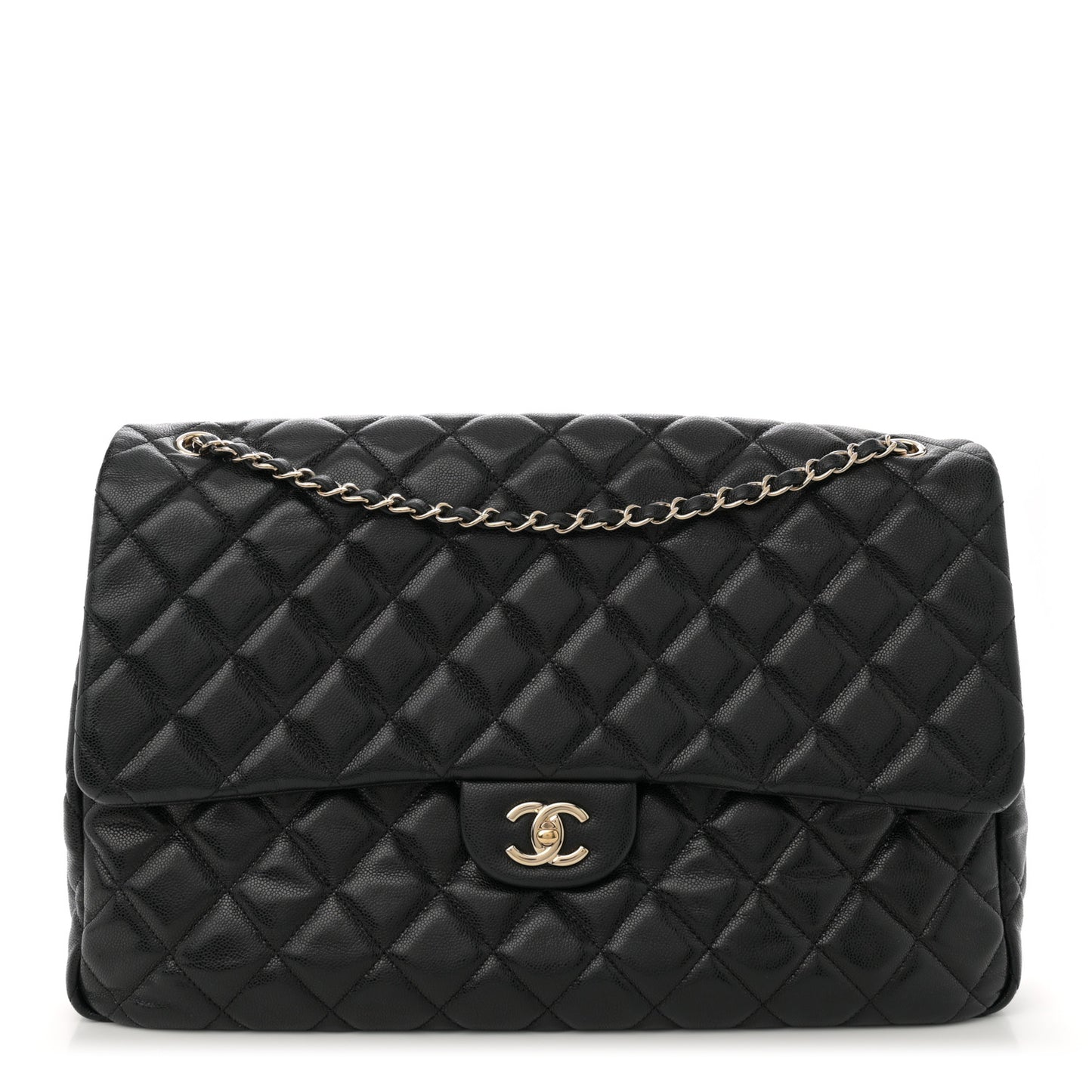 Caviar Quilted XXL Travel Flap Bag Black