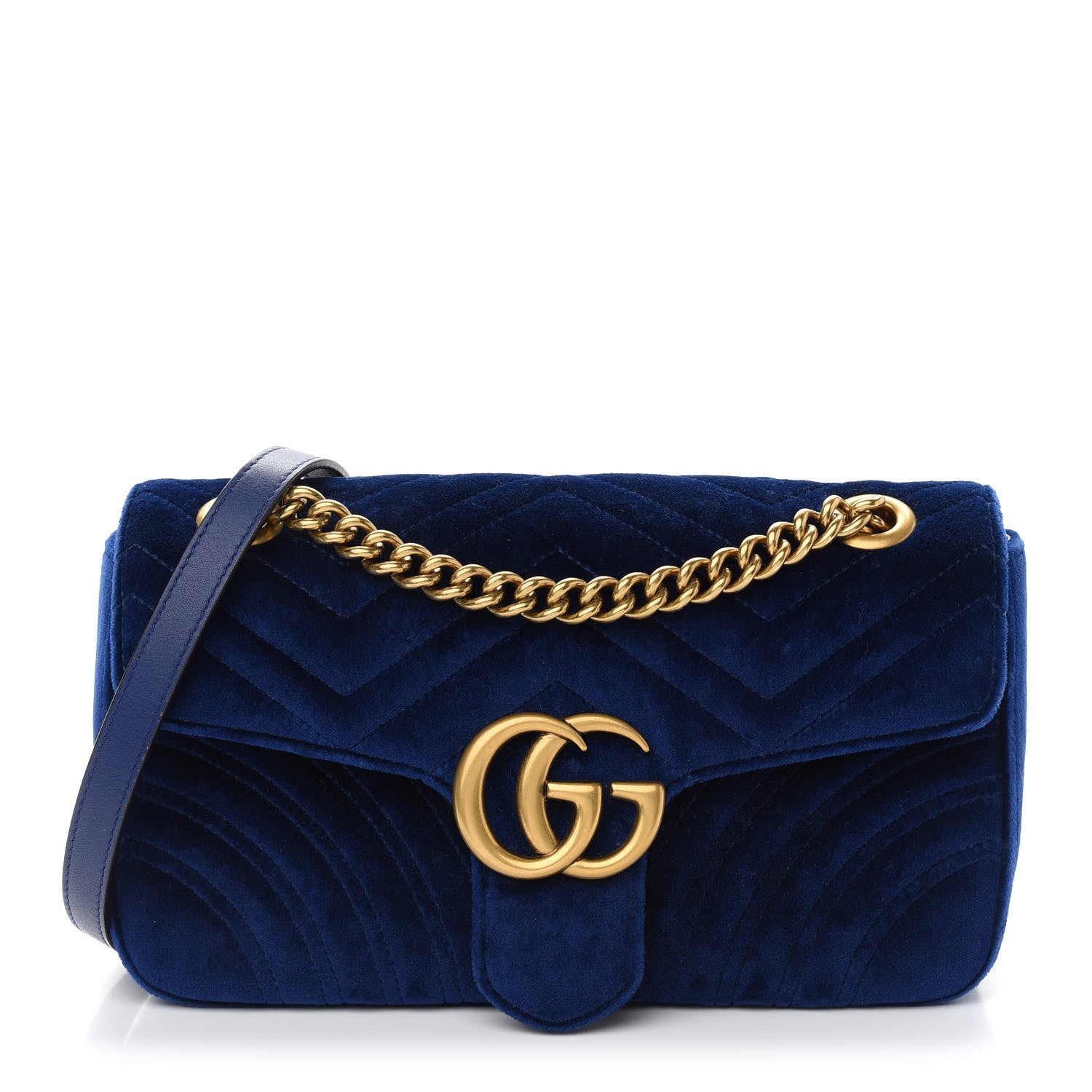 Gucci Velvet Matelasse Small GG Marmont Shoulder Bag Cobalt Blue 1 of 9