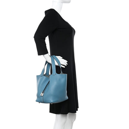 Hermes Taurillon Clemence Picotin Lock 22 MM Blue Jean 2 of 11