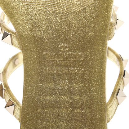 Valentino Garavani PVC Jelly Glitter Rockstud Caged Flat Thong Sandals 36 Oro 7 of 12