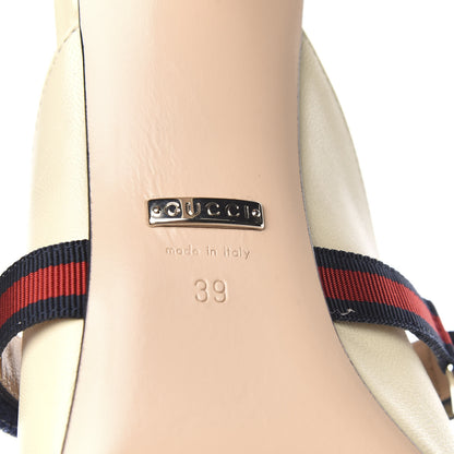 Gucci Malaga Kid Sylvie Web Cross Strap Mid-Heel Slides 39 Vintage White 6 of 9