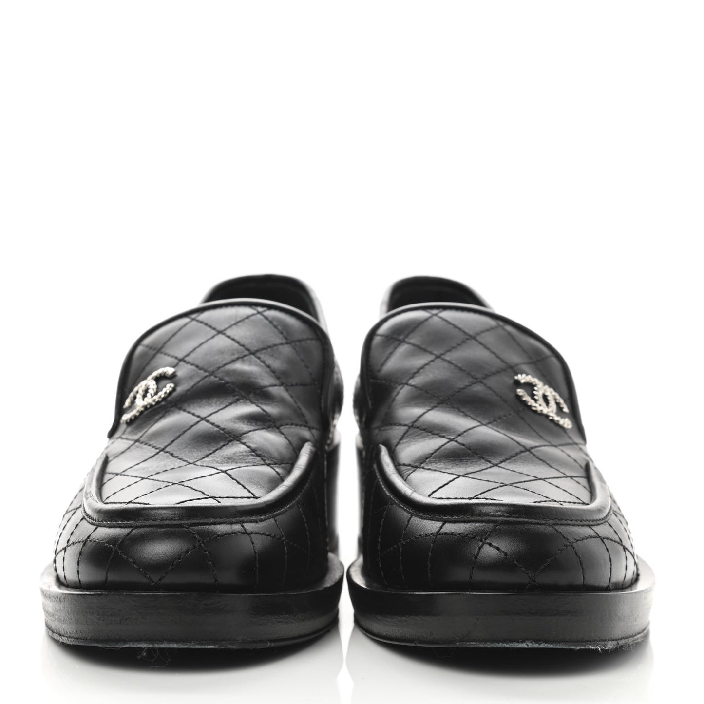 Calfskin Stitched CC Loafers 38 Black