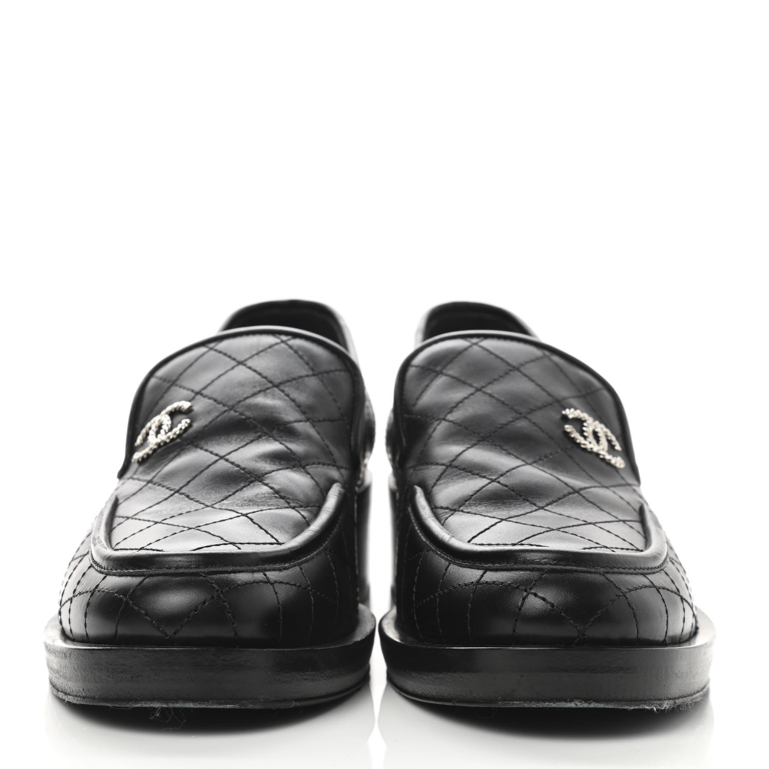 Chanel Calfskin Stitched CC Loafers 38 Black 2 of 12