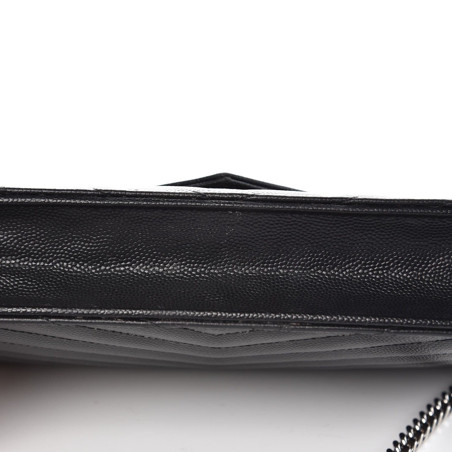 Saint Laurent Grain De Poudre Matelasse Chevron Monogram Envelope Chain Wallet Black 14 of 15