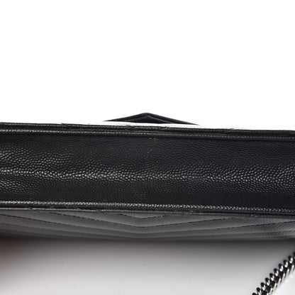 Saint Laurent Grain De Poudre Matelasse Chevron Monogram Envelope Chain Wallet Black 14 of 15