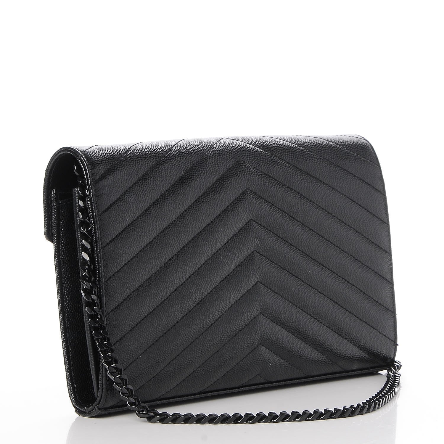 Saint Laurent Grain De Poudre Matelasse Chevron Monogram Chain Wallet Black 3 of 8