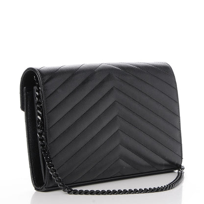 Saint Laurent Grain De Poudre Matelasse Chevron Monogram Chain Wallet Black 3 of 8