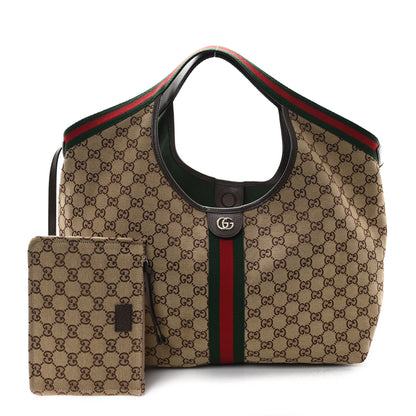 Gucci GG Monogram Web Large Giglio Tote Beige Brown 3 of 12