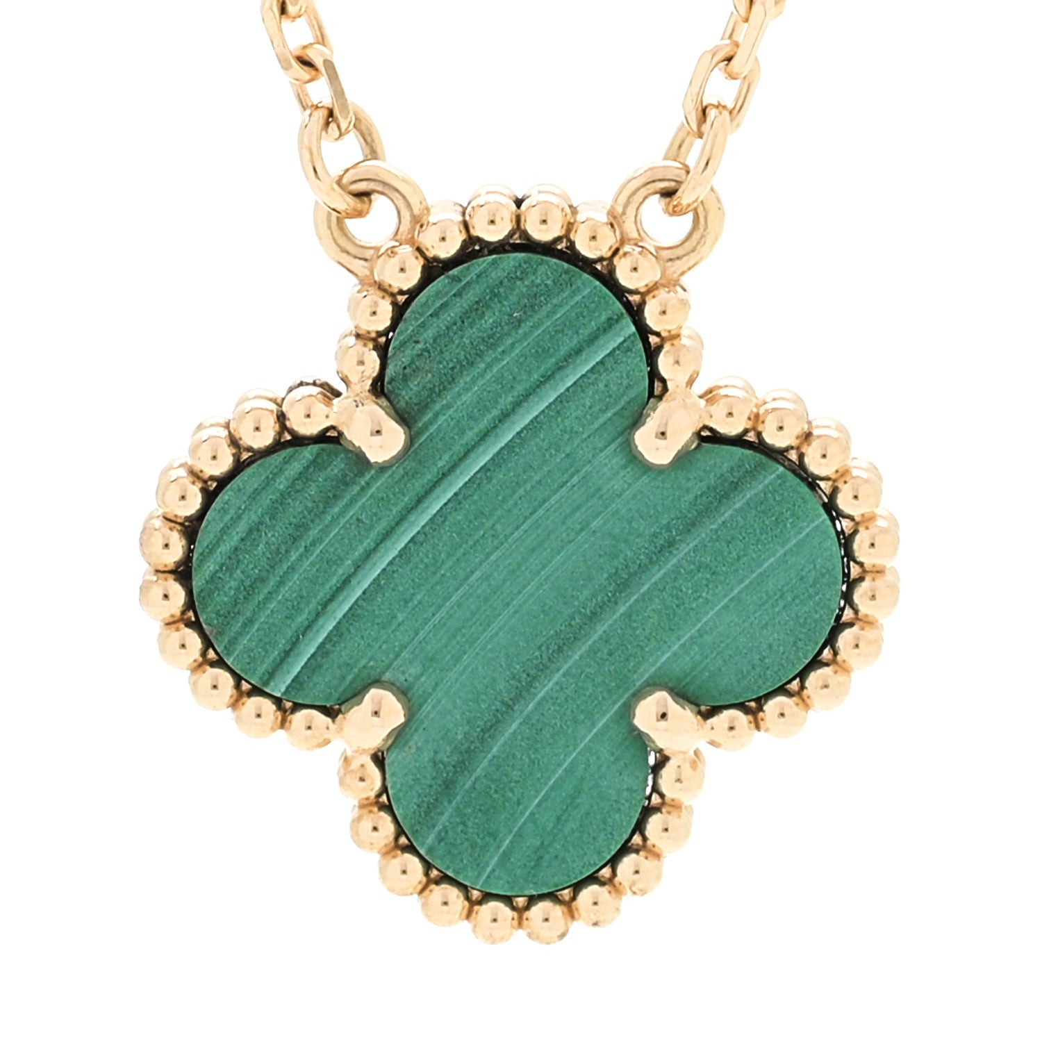 Van Cleef & Arpels 18K Yellow Gold Malachite Vintage Alhambra Pendant Necklace 4 of 7