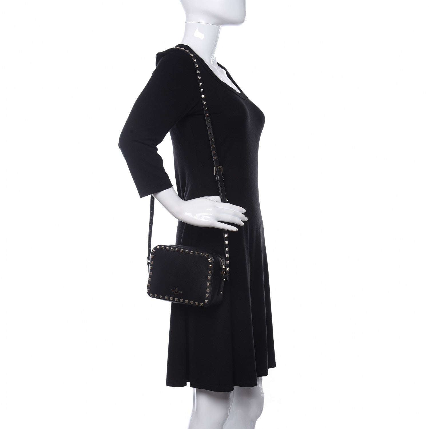 Valentino Garavani Calfskin Rockstud Camera Crossbody Bag Black 2 of 12