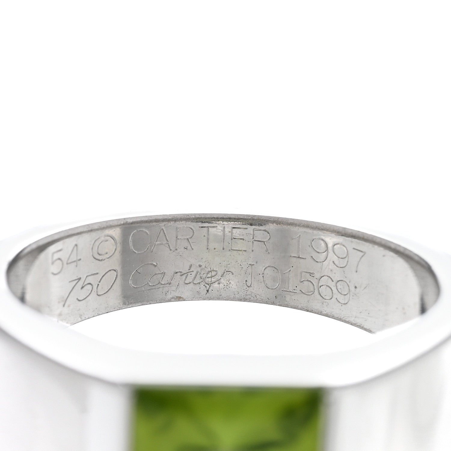 Cartier 18K White Gold Peridot 8mm Tank Ring 54 7 4 of 4