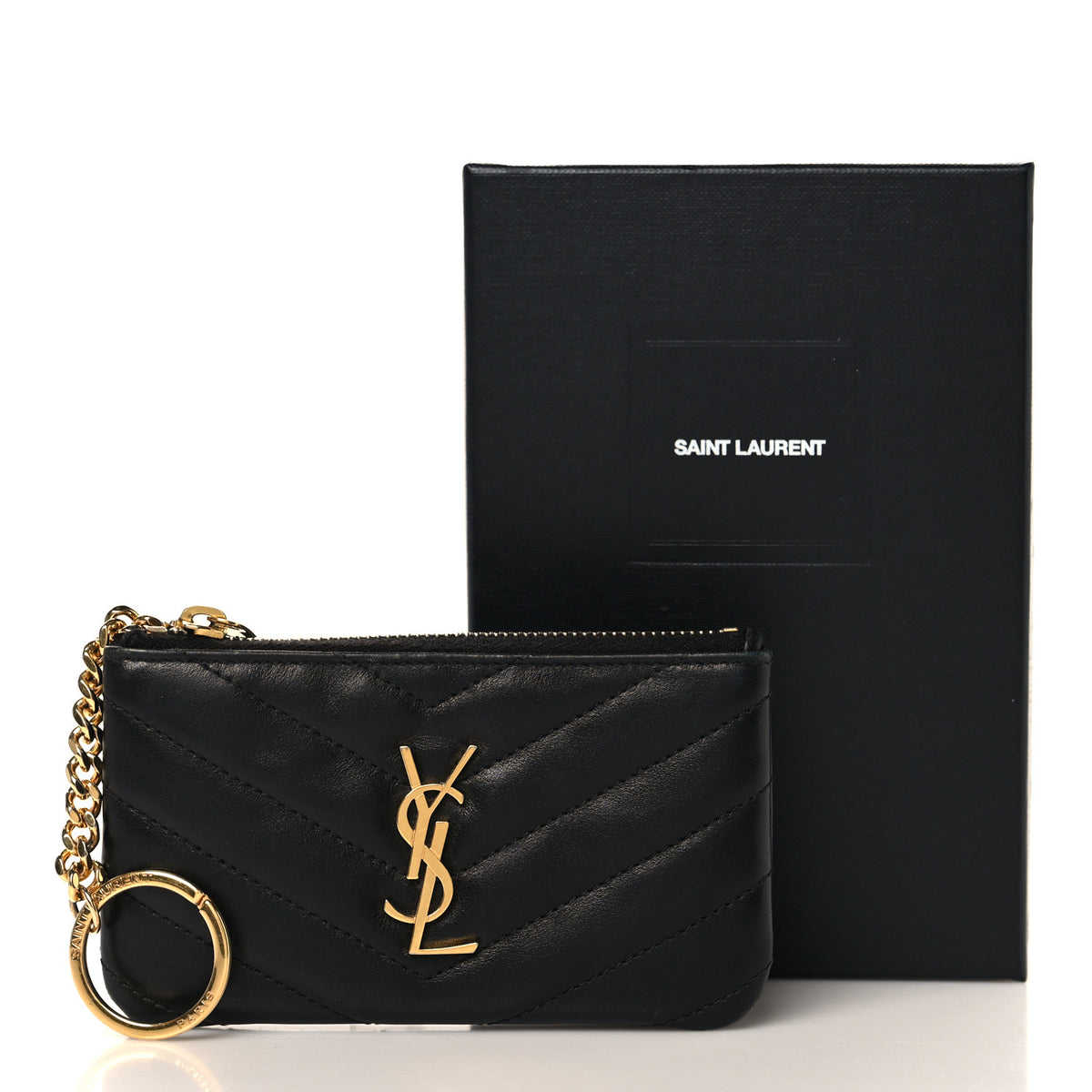 Saint Laurent Calfskin Matelasse Monogram Key Pouch Black 8 of 8