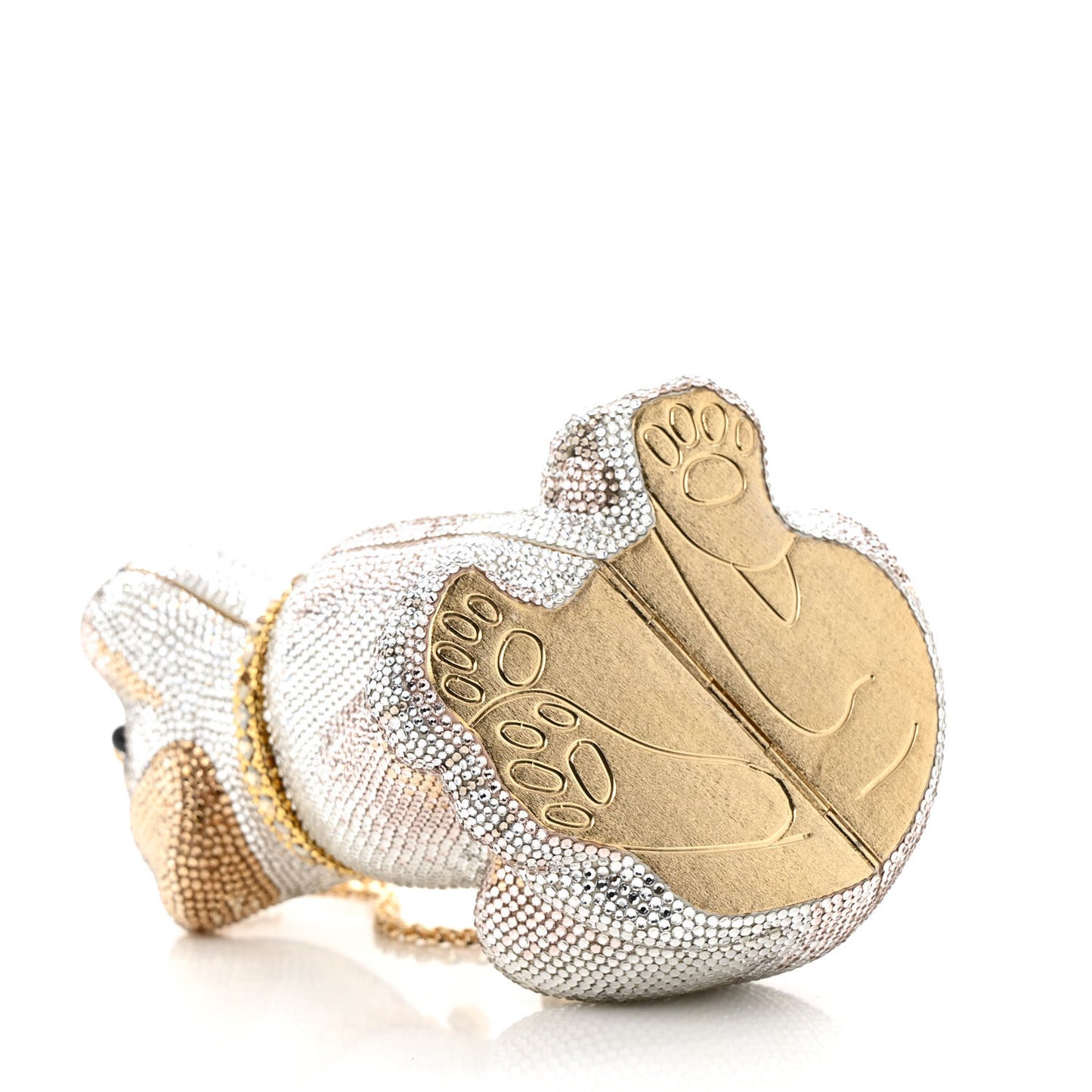 Crystal Luna Puppy Dog Minaudiere Clutch White Gold