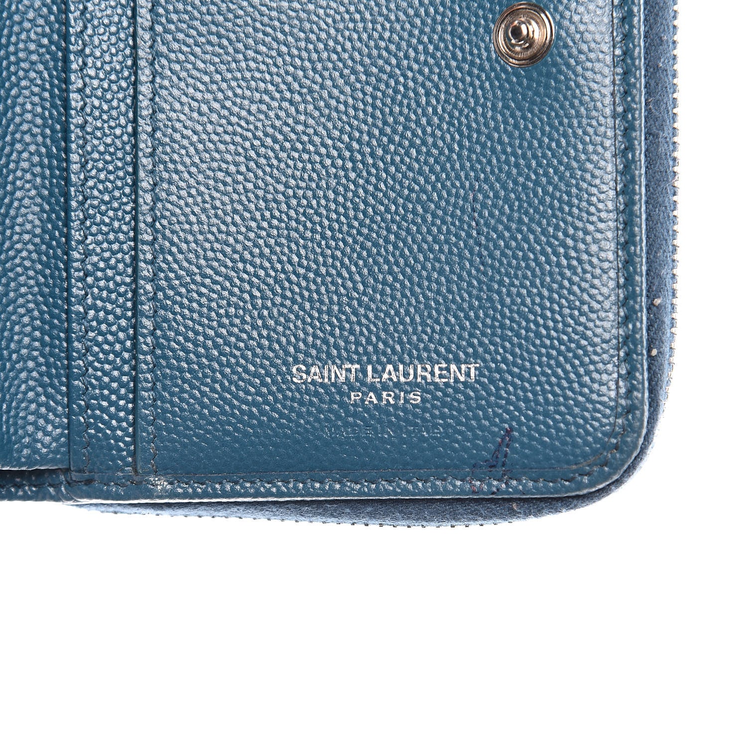 Saint Laurent Grain De Poudre Matelasse Compact Zip Around Wallet Peacock Green 6 of 21