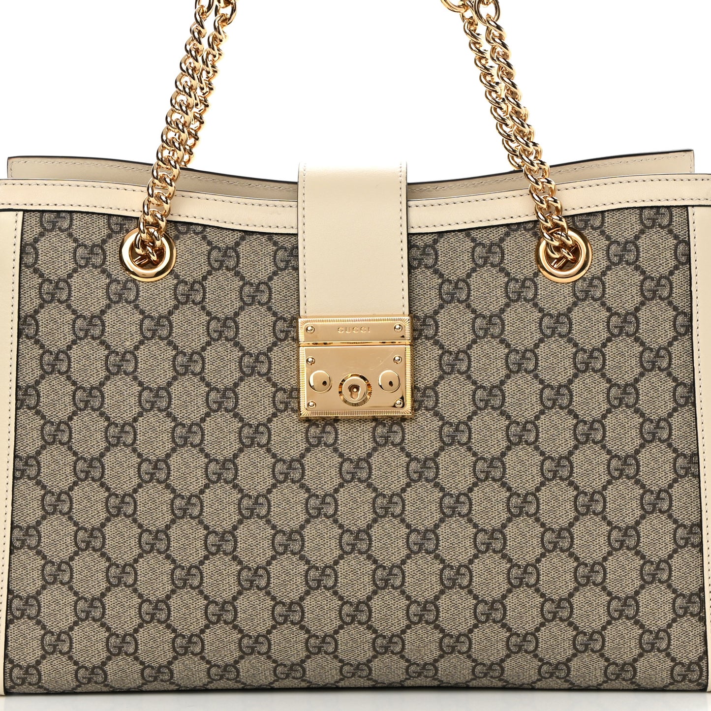 GG Supreme Monogram Medium Padlock Tote White
