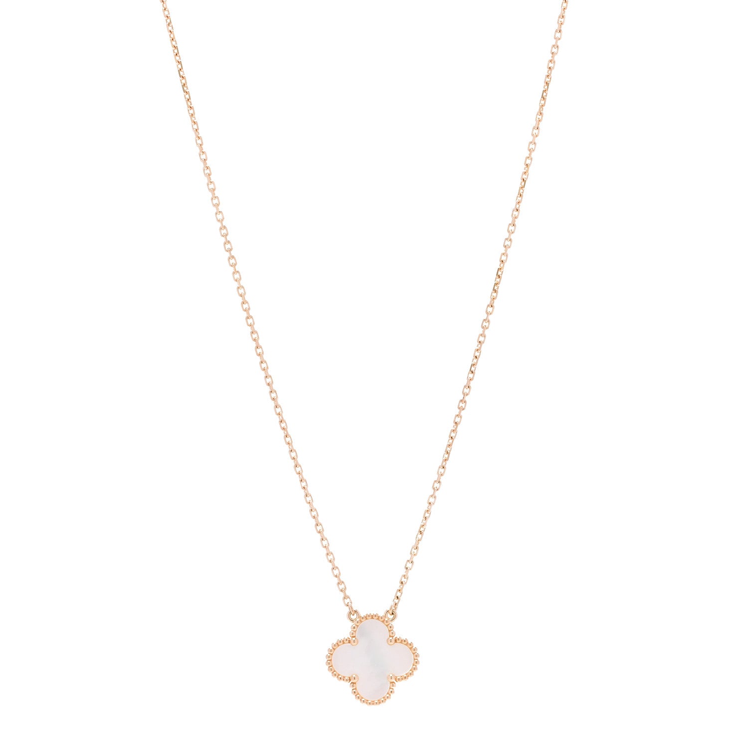 Van Cleef & Arpels 18K Yellow Gold Mother of Pearl Vintage Alhambra Pendant Necklace 1 of 5