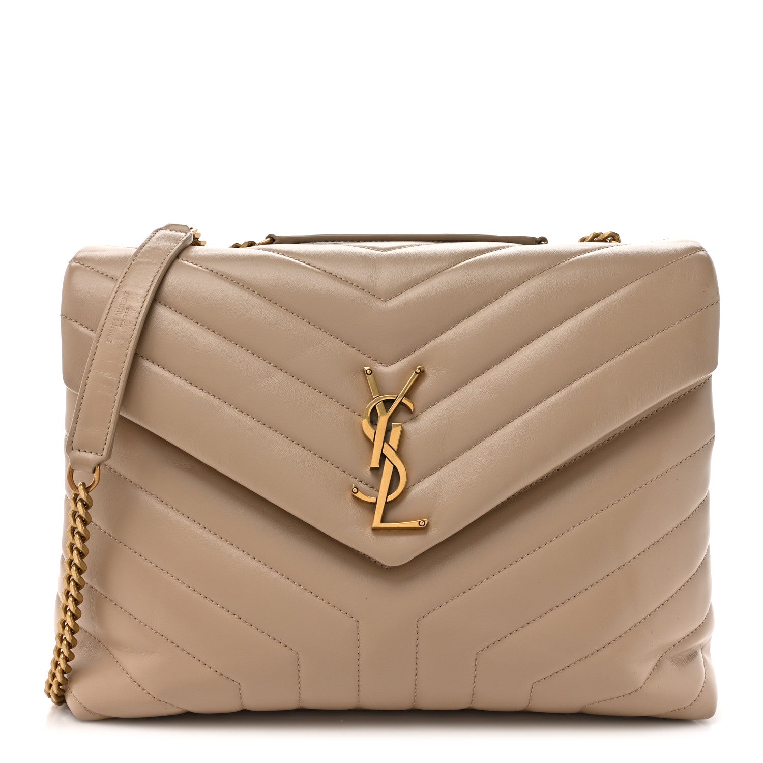 Saint Laurent Calfskin Y Quilted Monogram Medium Loulou Chain Satchel Dark Beige 1 of 14
