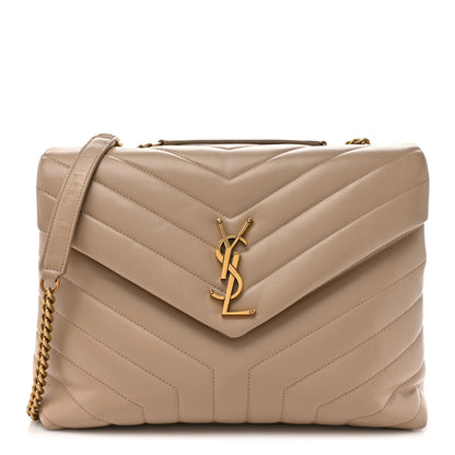 Saint Laurent Calfskin Y Quilted Monogram Medium Loulou Chain Satchel Dark Beige 1 of 14