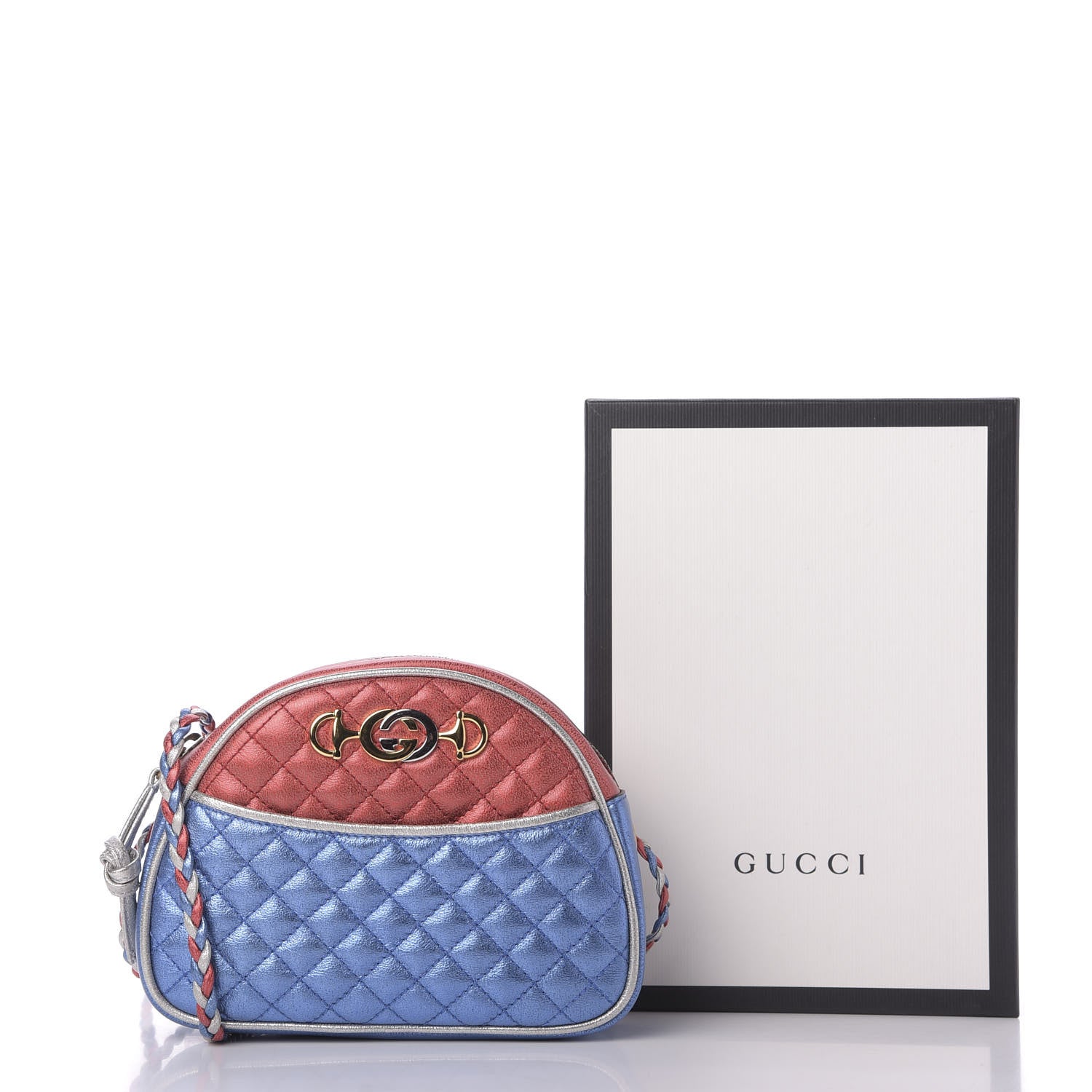 Gucci Laminated Nappa Trapuntata Mini Zumi Dome Shoulder Bag Rosso Marine Argento 10 of 10
