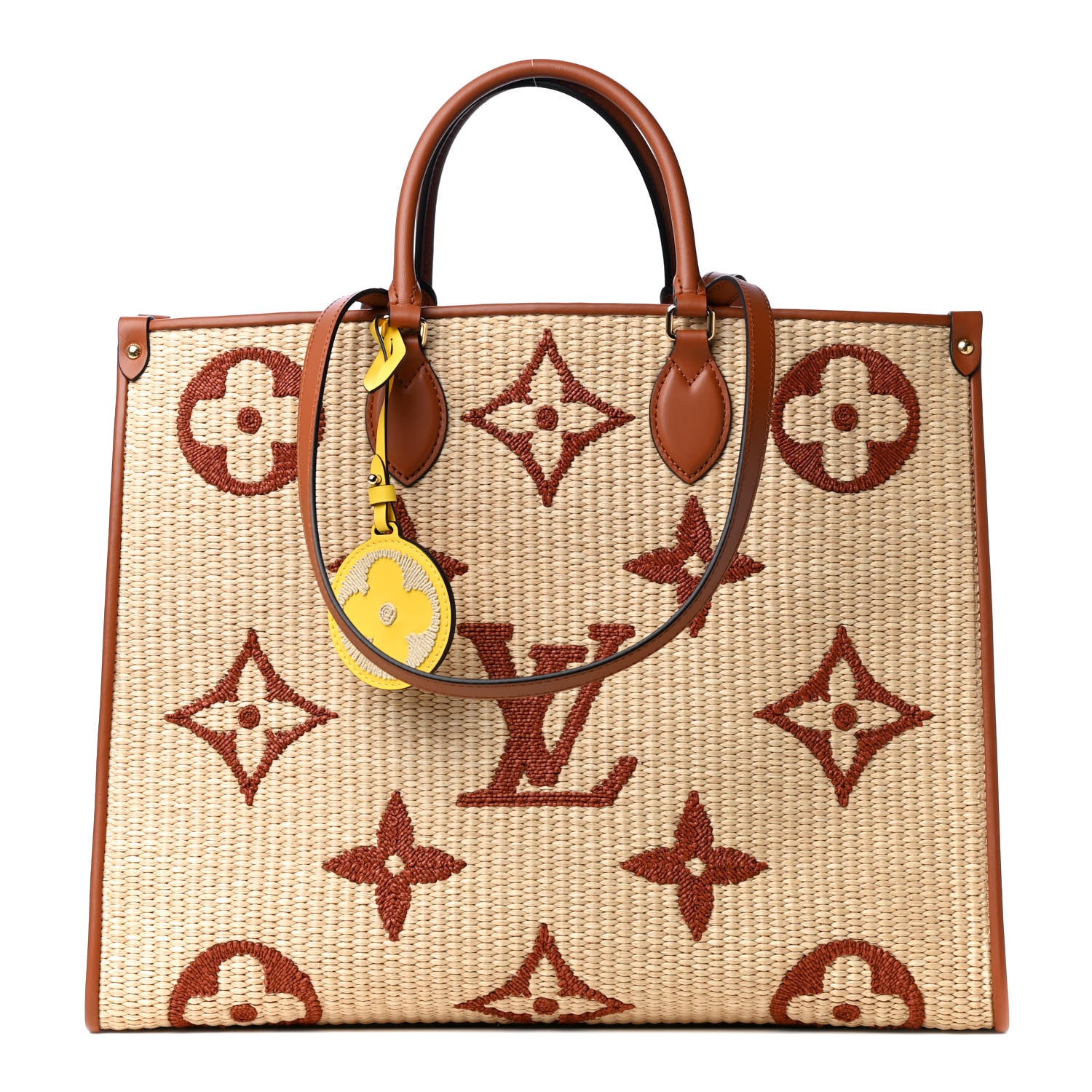 Louis Vuitton Raffia Calfskin Monogram Giant Onthego MM Tan 1 of 4