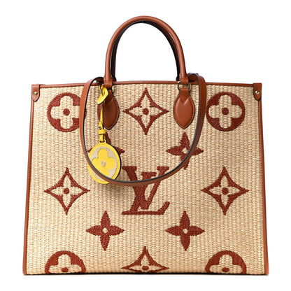 Louis Vuitton Raffia Calfskin Monogram Giant Onthego MM Tan 1 of 4