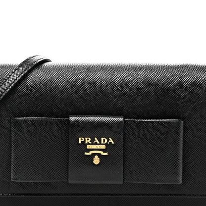 Prada Saffiano Bow Flap Wallet Black 7 of 10