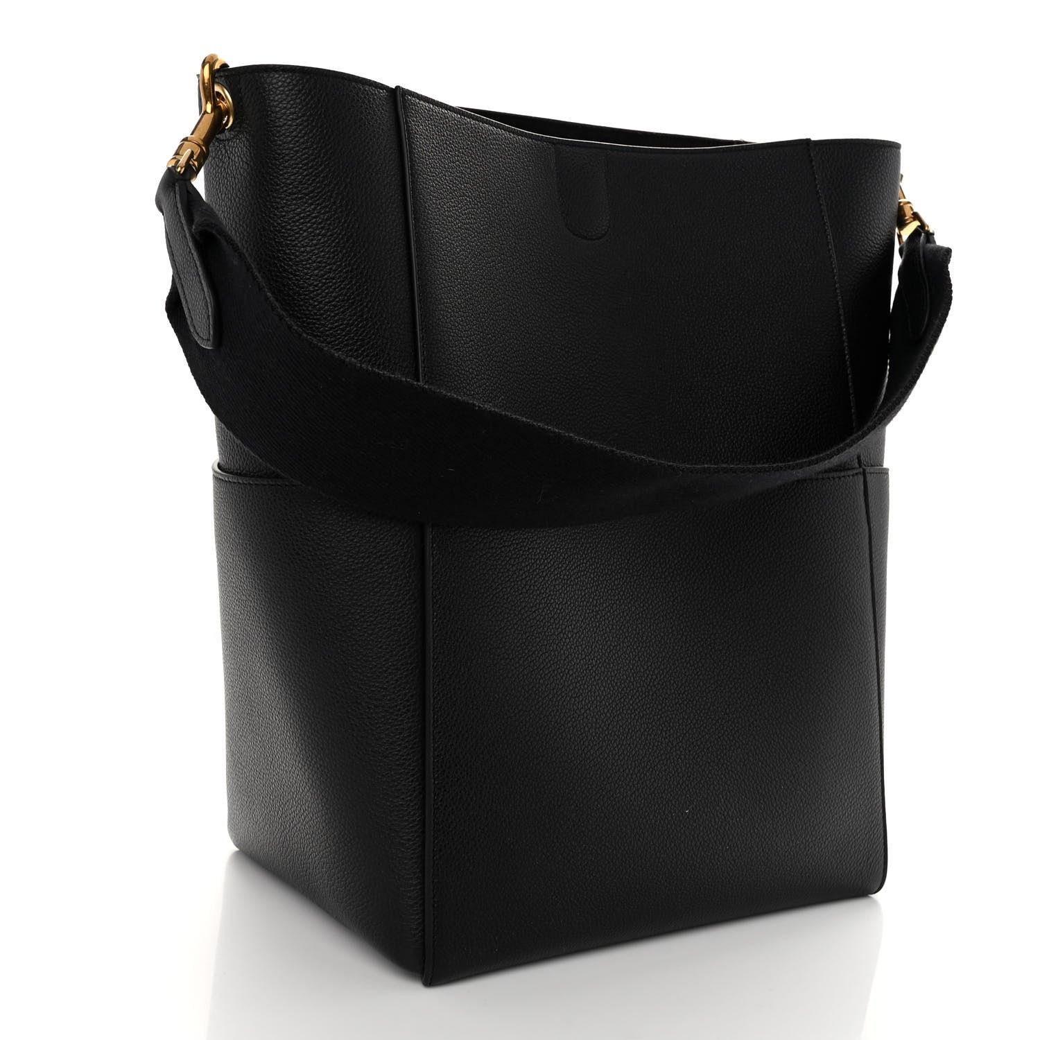 Celine Soft Grained Calfskin Sangle Bucket Bag Black 3 of 9