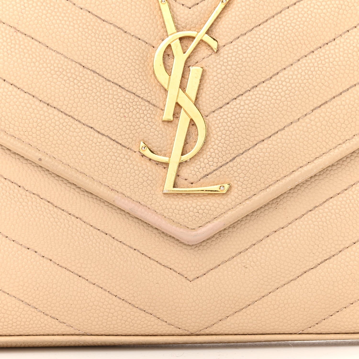 Saint Laurent Grain De Poudre Matelasse Chevron Monogram Chain Wallet Dark Beige 12 of 14