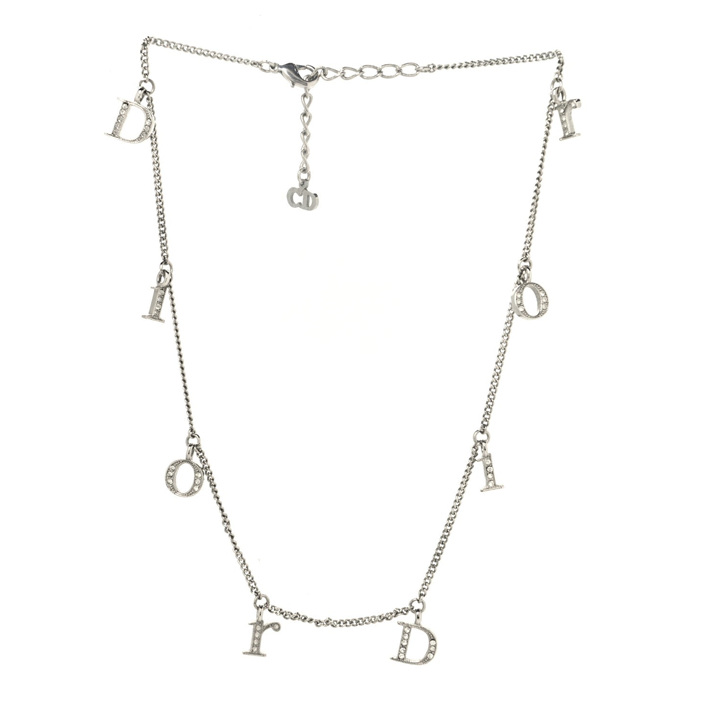 Crystal Metal Logo Necklace Silver