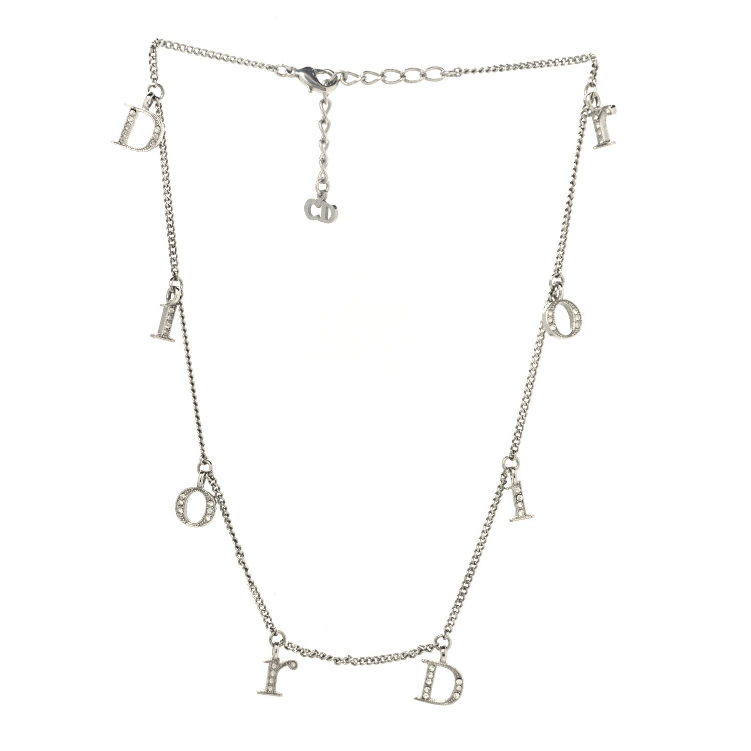 Christian Dior Crystal Metal Logo Necklace Silver 3 of 4