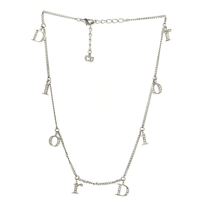 Christian Dior Crystal Metal Logo Necklace Silver 3 of 4