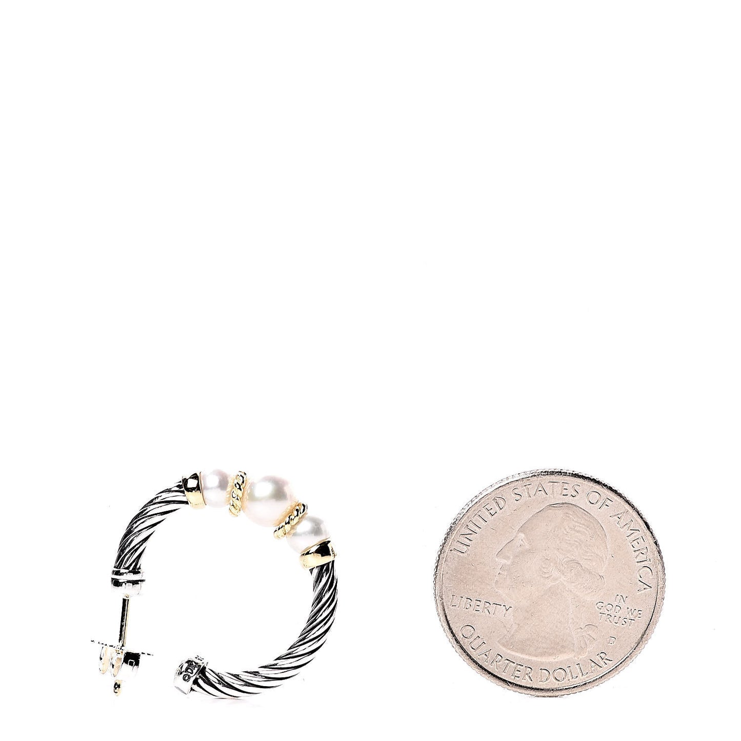 Sterling Silver 18K Yellow Gold Freshwater Pearl Cable Hoop Earrings
