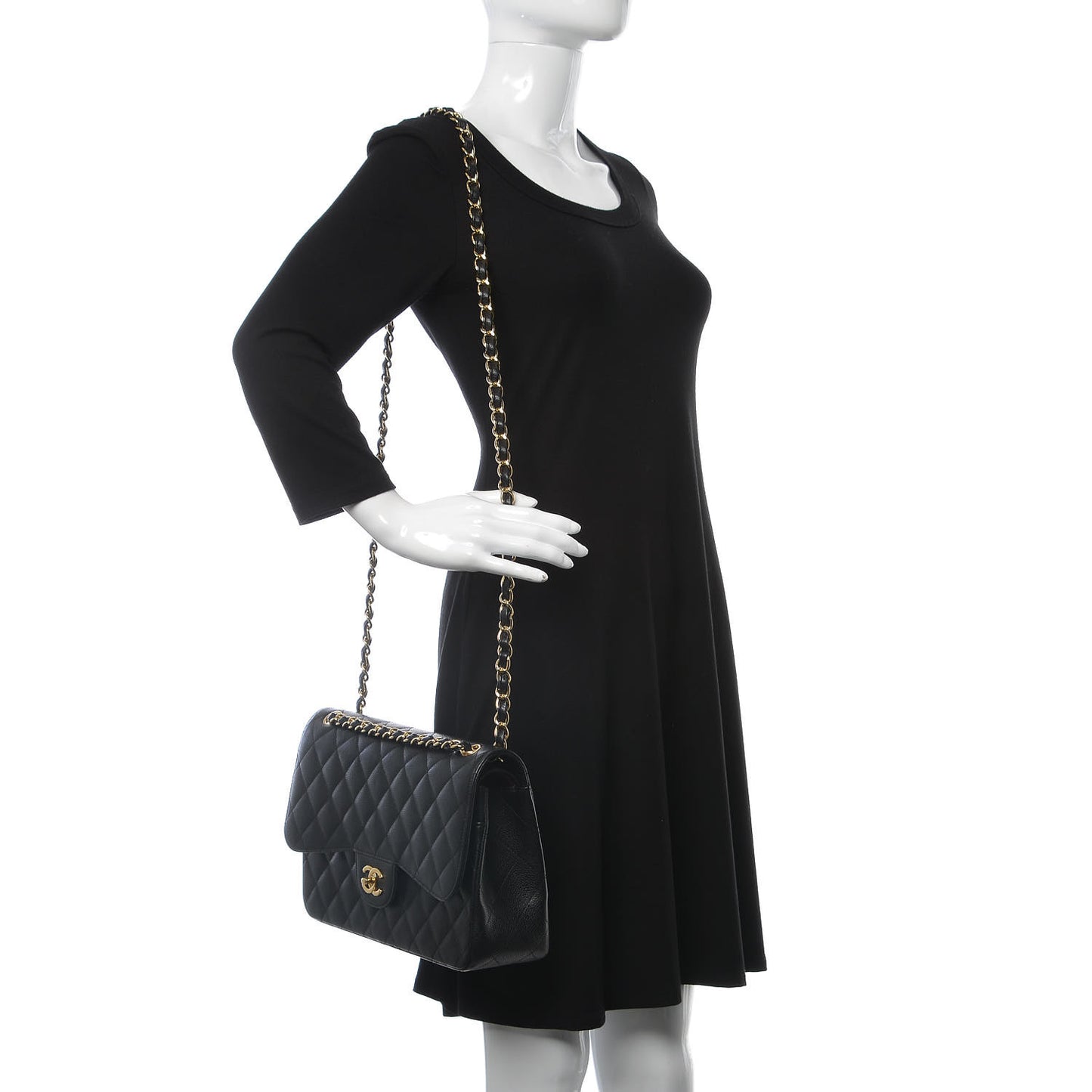 Caviar Quilted Jumbo Double Flap Black