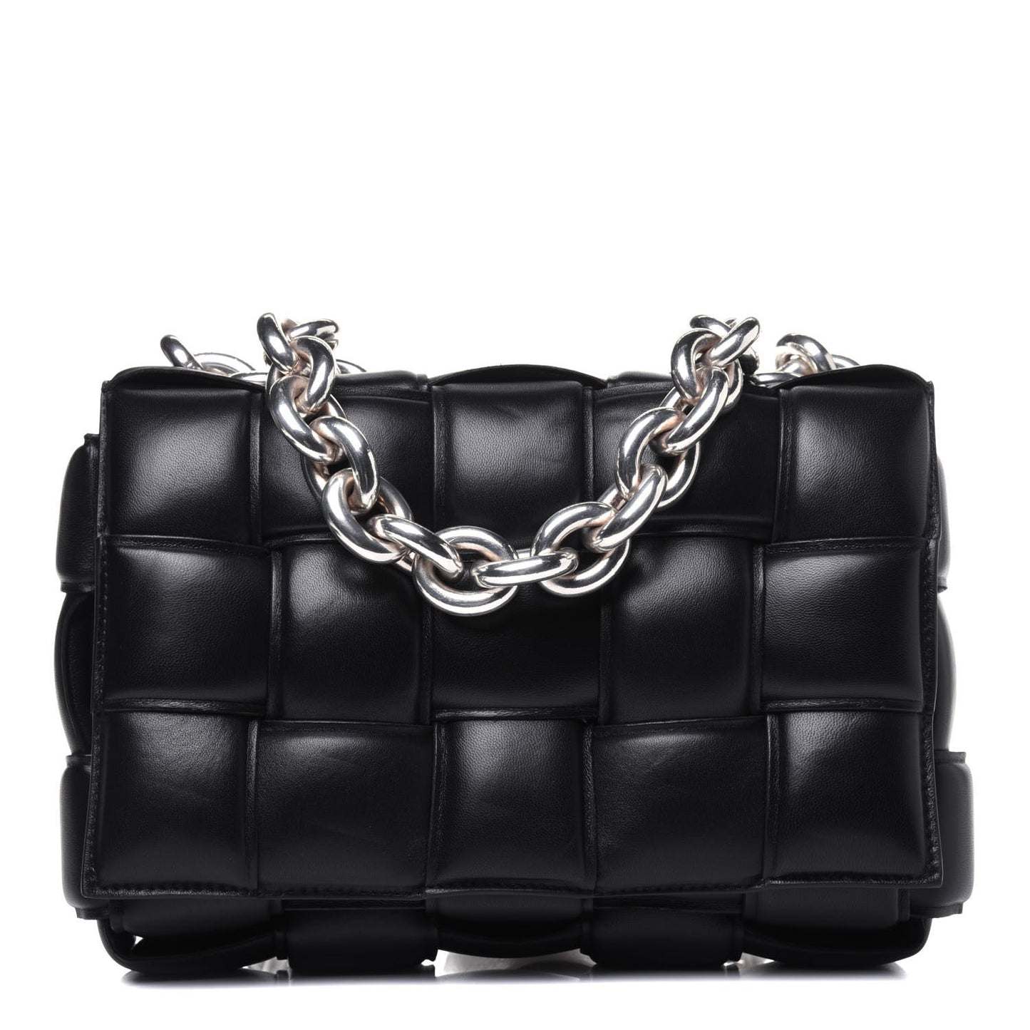 Lambskin Maxi Intreccio Padded Chain Cassette Crossbody Bag Black