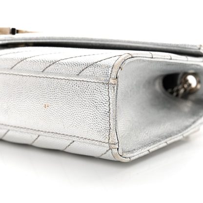 Saint Laurent Metallic Grain De Poudre Matelasse Chevron Small Monogram Satchel Silver 11 of 14