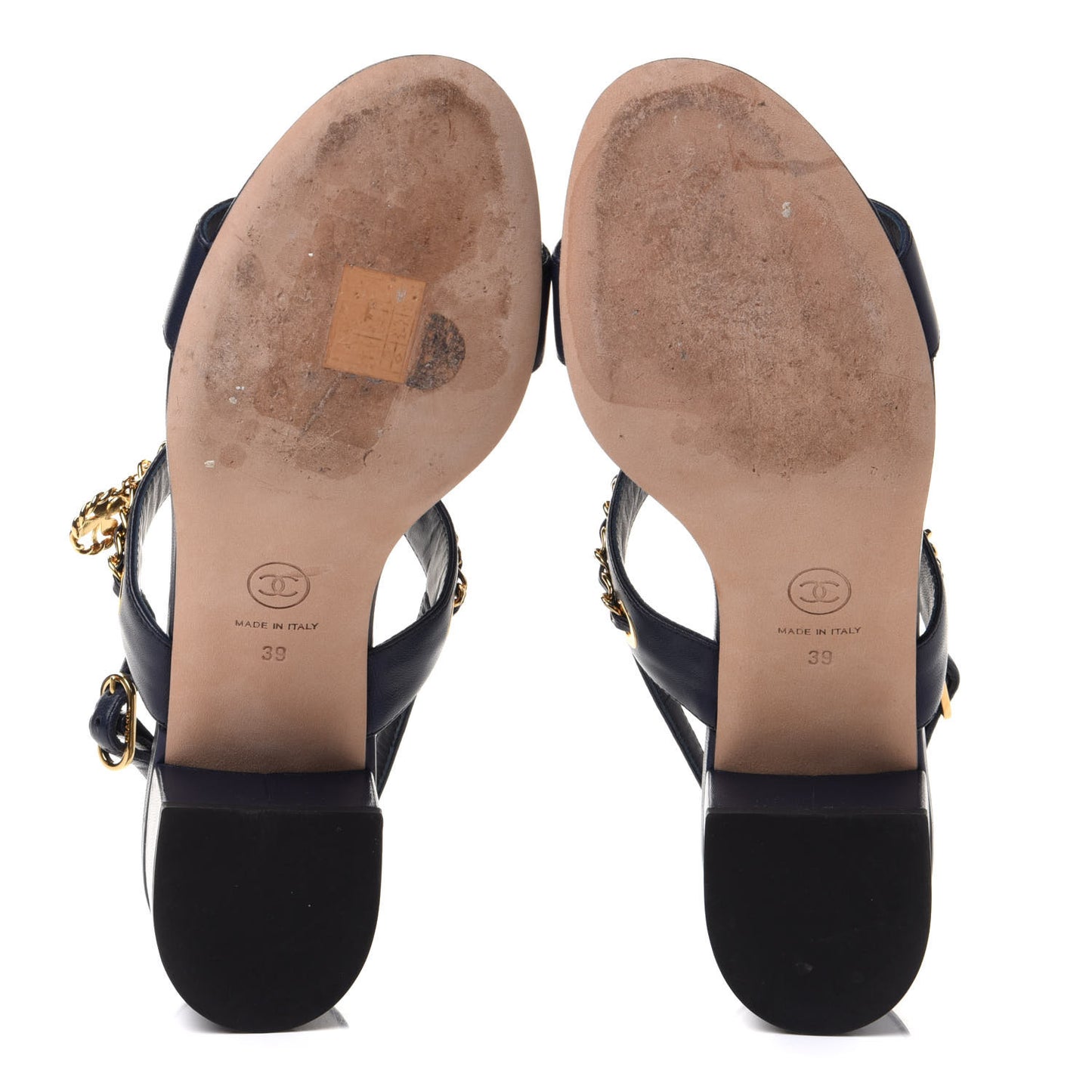 Lambskin Chain Clover Sandals 39 Navy