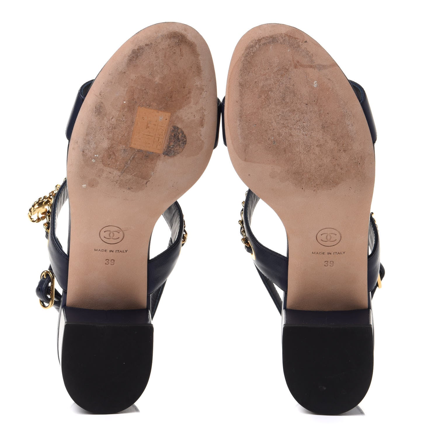 Chanel Lambskin Chain Clover Sandals 39 Navy 5 of 10