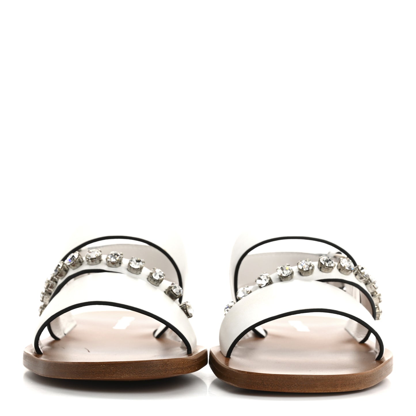 Vitello Crystal Flat Sandals 37 White