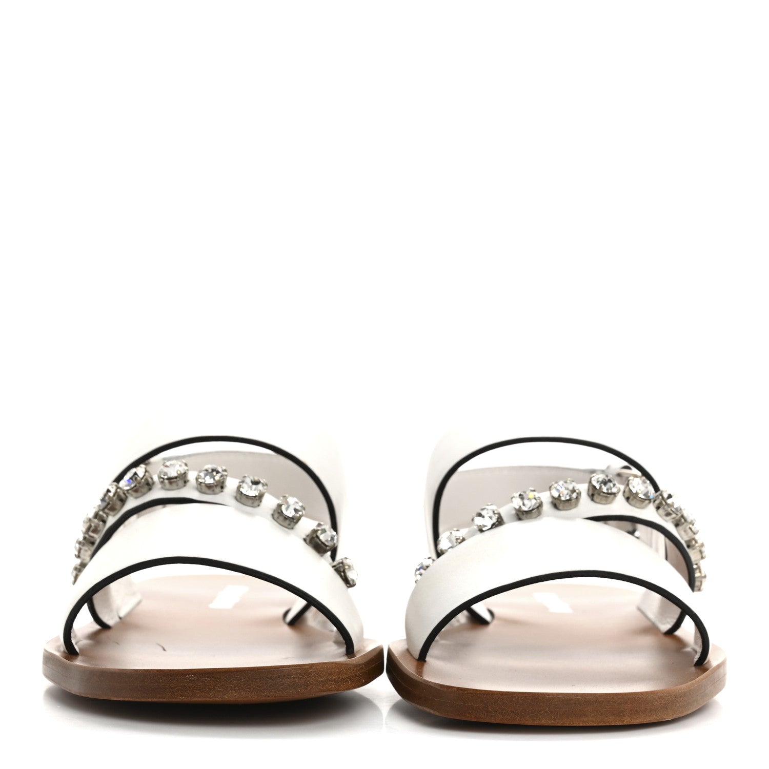 Miu Miu Vitello Crystal Flat Sandals 37 White 3 of 9