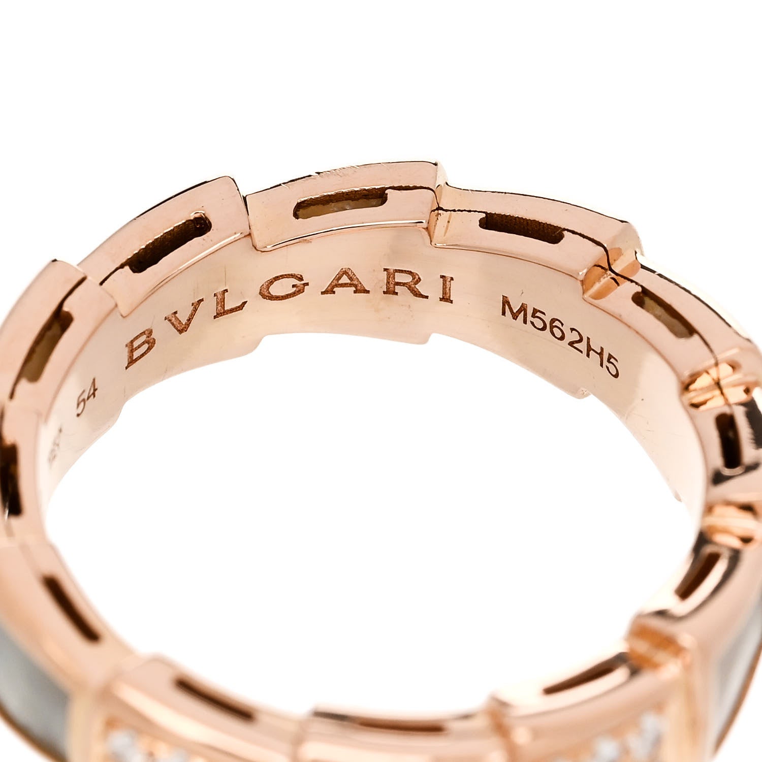 Bulgari 18K Rose Gold Diamond Mother of Pearl 6mm Serpenti Viper Band Ring 54 7 5 of 5