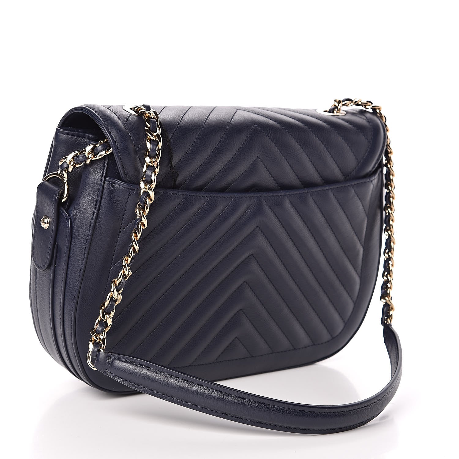 Chanel Calfskin Chevron Quilted Messenger Flap Navy 3 of 10