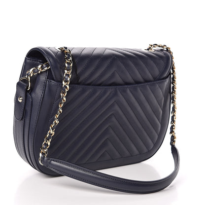 Chanel Calfskin Chevron Quilted Messenger Flap Navy 3 of 10