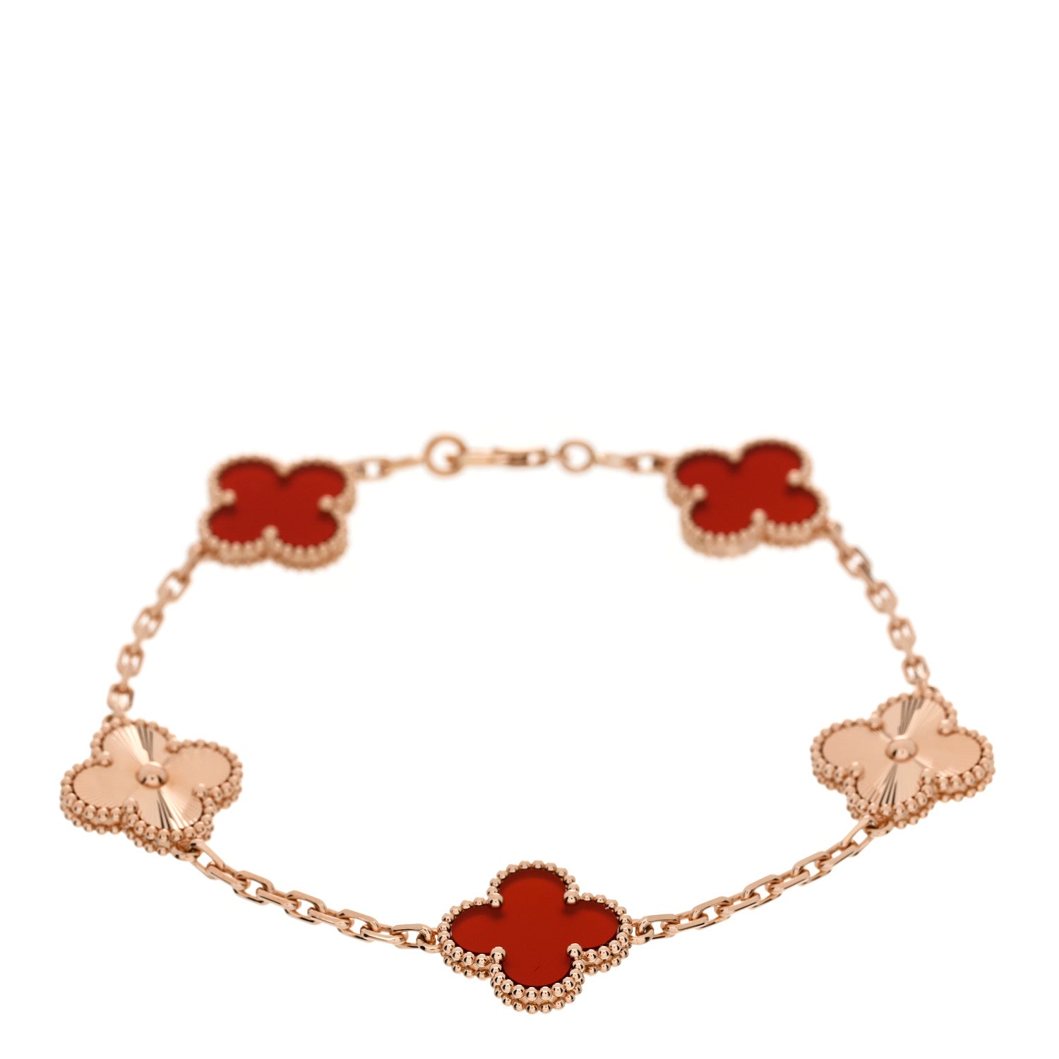 Van Cleef & Arpels 18K Rose Gold Carnelian 5 Motifs Guilloche Vintage Alhambra Bracelet 1 of 5