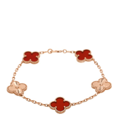 Van Cleef & Arpels 18K Rose Gold Carnelian 5 Motifs Guilloche Vintage Alhambra Bracelet 1 of 5