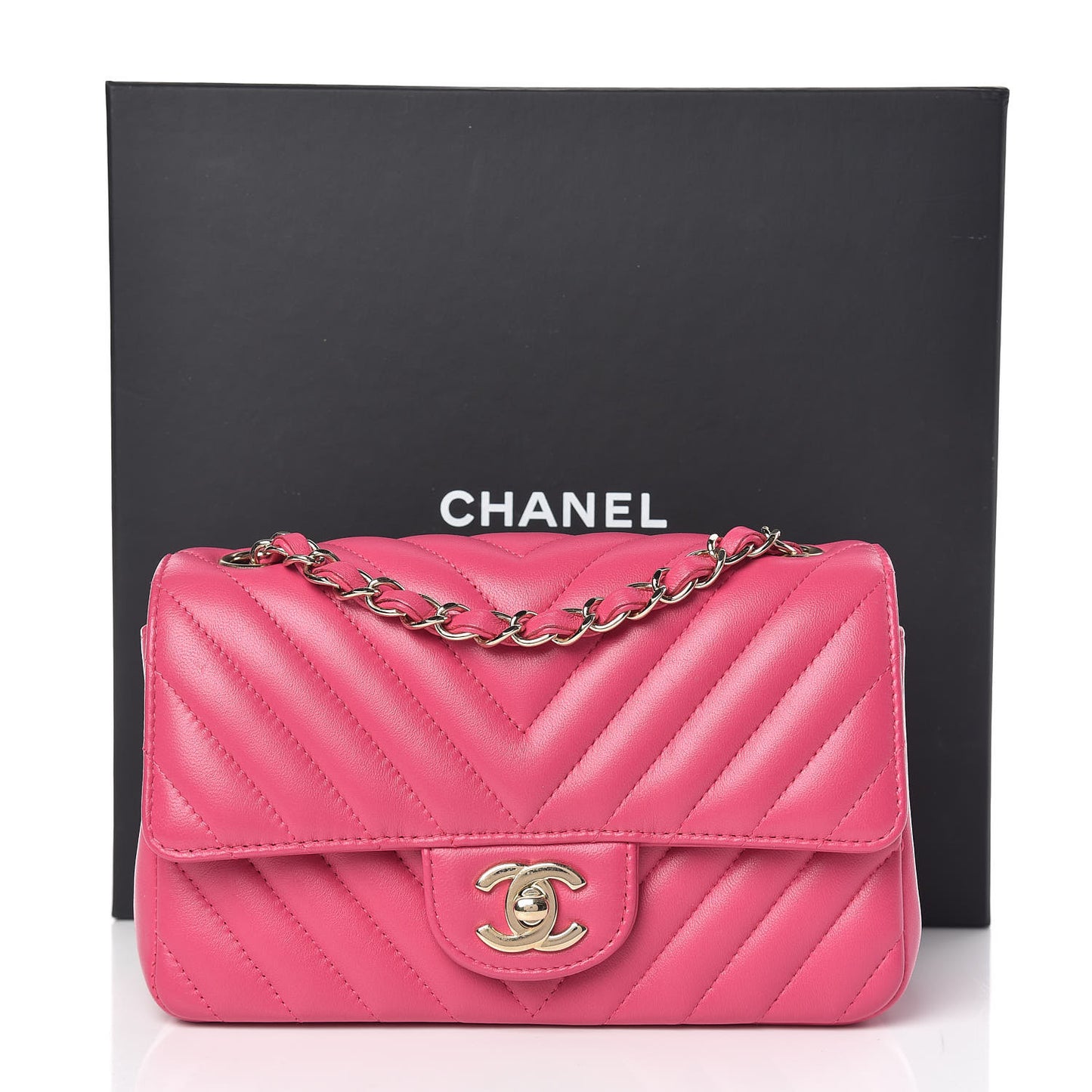 Lambskin Chevron Quilted Mini Rectangular Flap Fuchsia