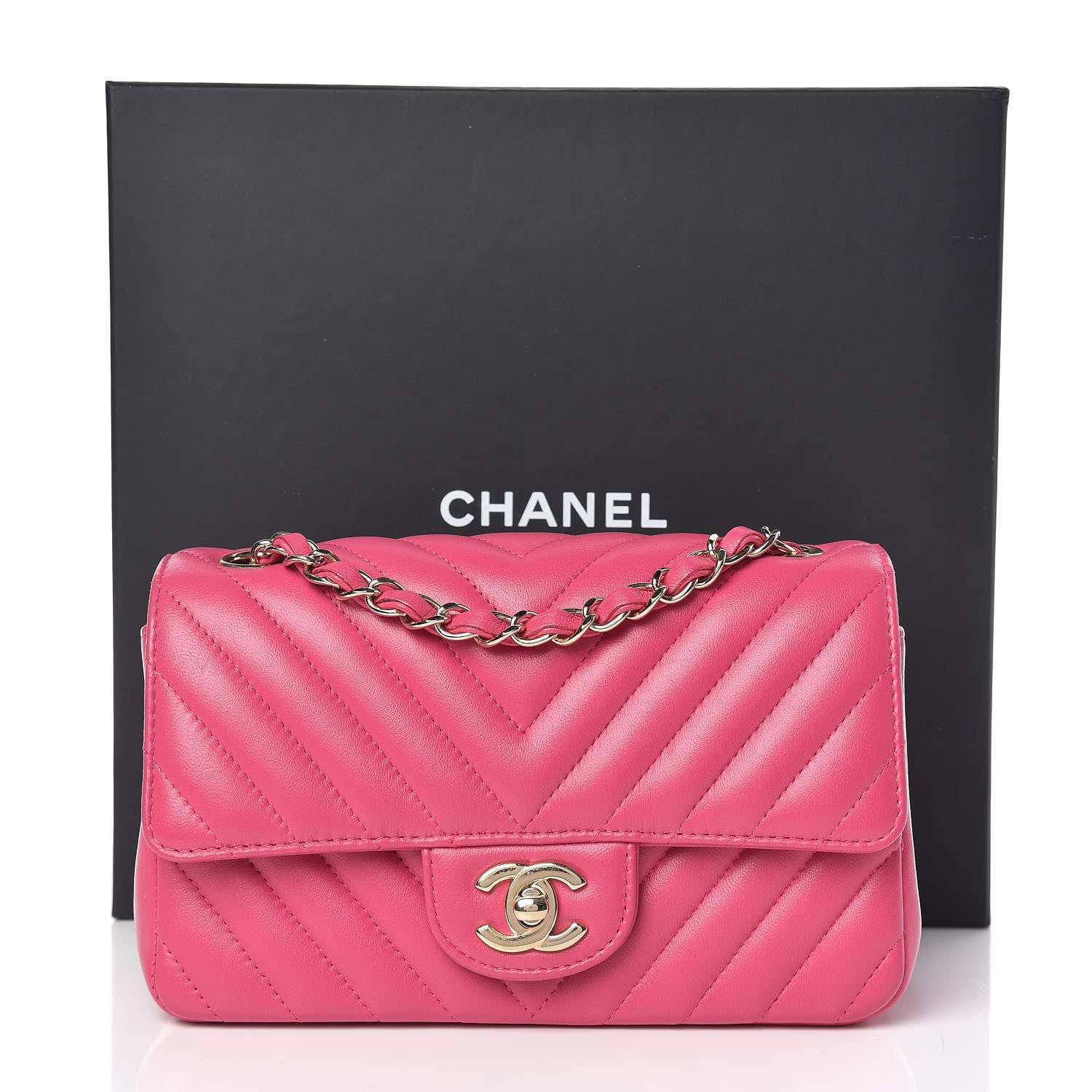 Chanel Lambskin Chevron Quilted Mini Rectangular Flap Fuchsia 12 of 12