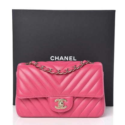 Chanel Lambskin Chevron Quilted Mini Rectangular Flap Fuchsia 12 of 12