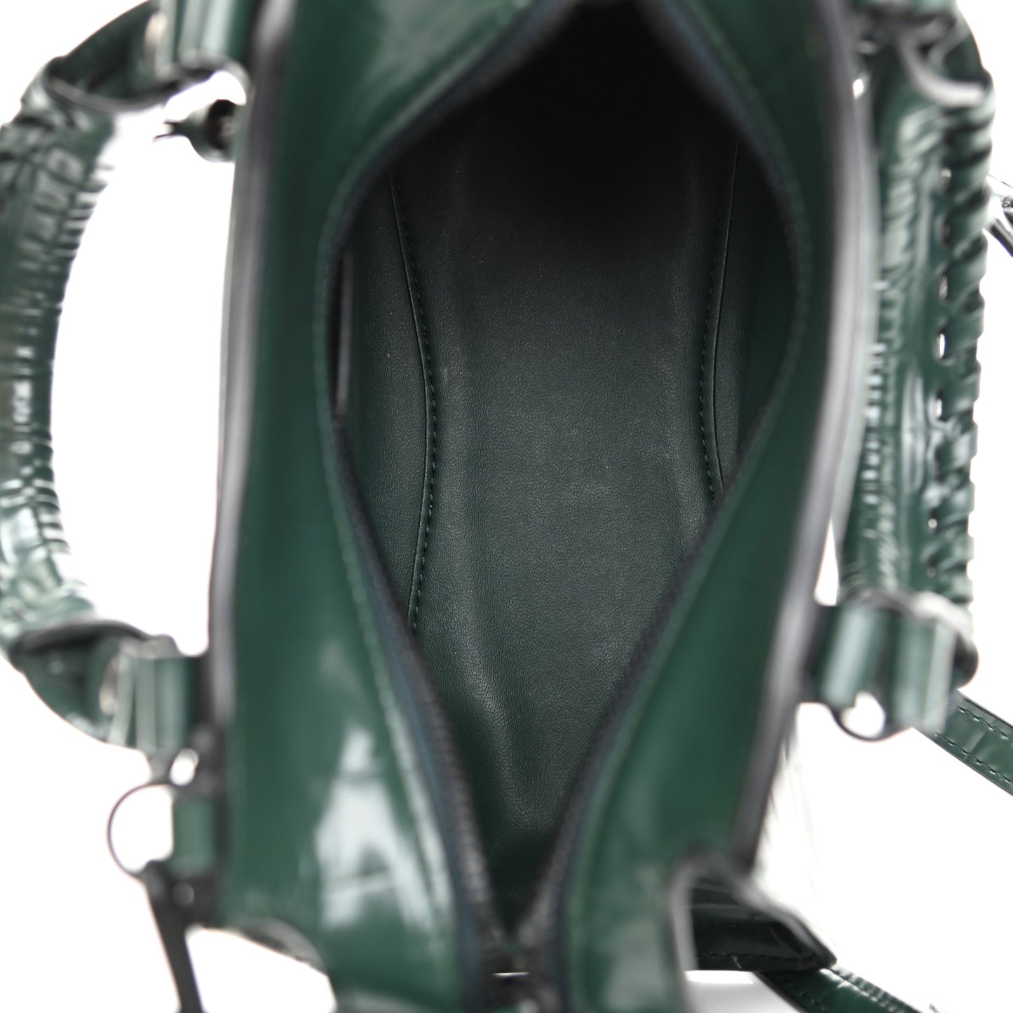Semi Shiny Calfskin Crocodile Embossed Neo Classic Black Hardware Mini City Forest Green