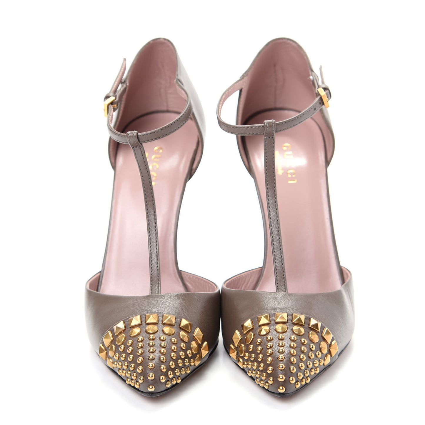 Malaga Kid Studded Cap Toe T Strap Pumps 36 Grey Field