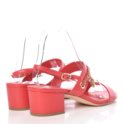 Chanel Lambskin Chain Clover Sandals 38 Red 4 of 10